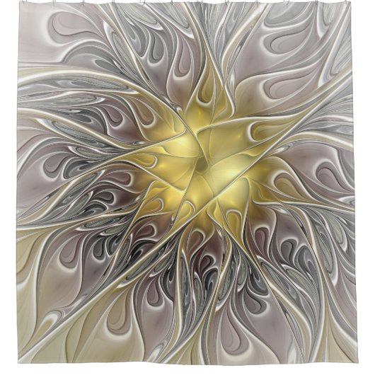 Vloeiend met goudmatige Abstracte fractale bloem Douchegordijn (Voorkant)