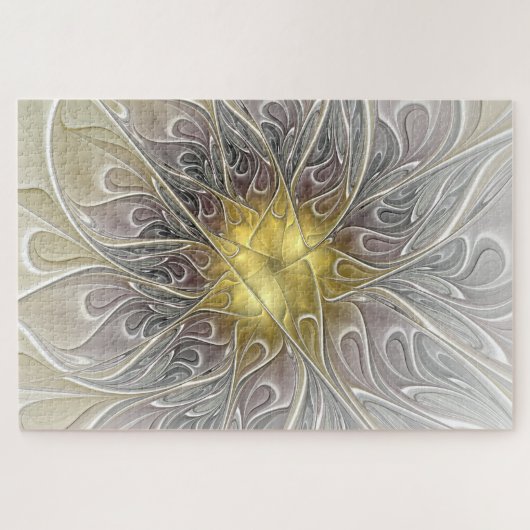 Vloeiend met goudmatige Abstracte fractale bloem Legpuzzel (Horizontaal)