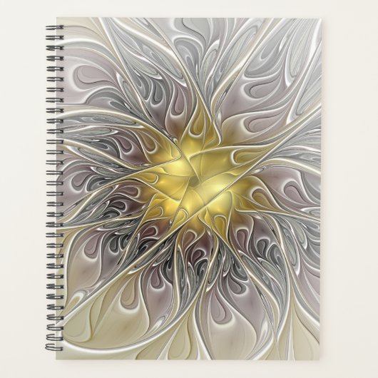 Vloeiend met goudmatige Abstracte fractale bloem Planner (Voorkant)