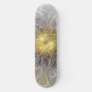 Vloeiend met goudmatige Abstracte fractale bloem Skateboard