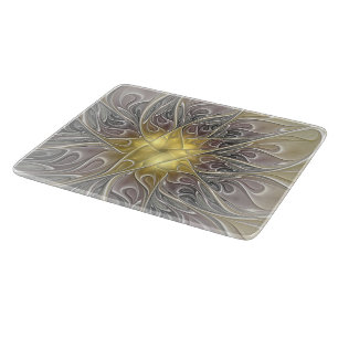 Vloeiend met goudmatige Abstracte fractale bloem Snijplank