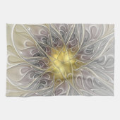 Vloeiend met goudmatige Abstracte fractale bloem Theedoek (Horizontaal)