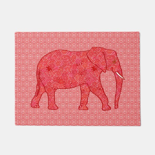 Vloeiend olifant, diep rood en koraal deurmat (Voorkant)