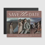 Vloeiend script | 3 Foto Save the Date Magnet (Voorkant / Achterkant)