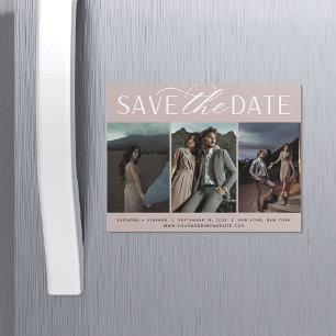 Vloeiend script   3 Foto Save the Date Magnet