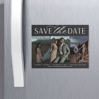 Vloeiend script | 3 Foto Save the Date Magnet