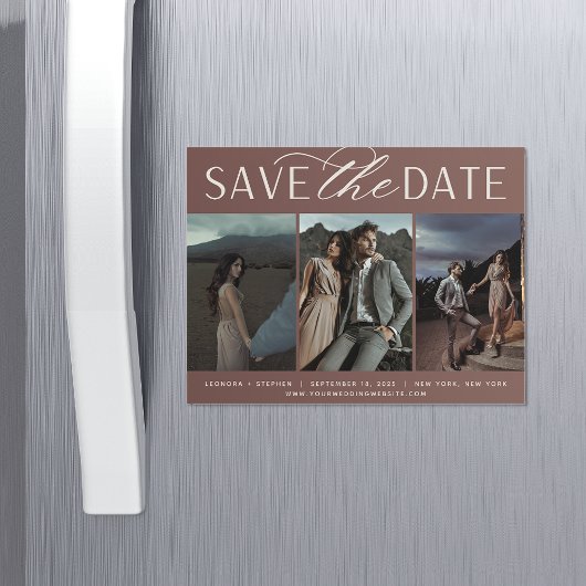 Vloeiend script | 3 Foto Save the Date Magnet