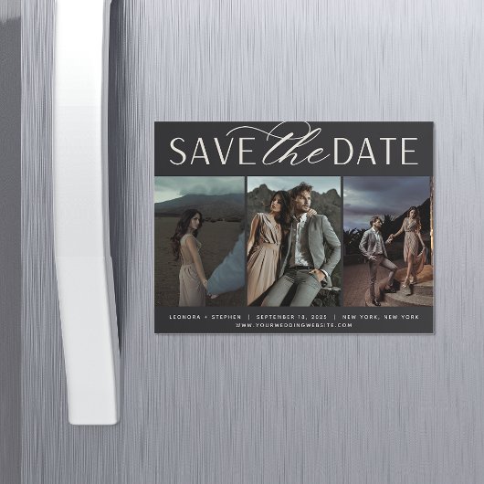 Vloeiend script | 3 Foto Save the Date Magnet