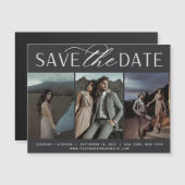 Vloeiend script | 3 Foto Save the Date Magnet (Voorkant / Achterkant)