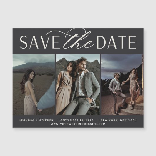 Vloeiend script | 3 Foto Save the Date Magnet (Voorkant)
