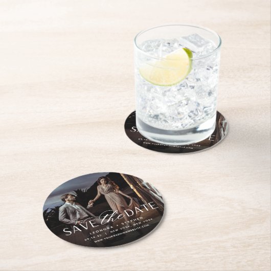 Vloeiend script | De foto bewaart de Datum Ronde Kartonnen Onderzetter (Insitu)