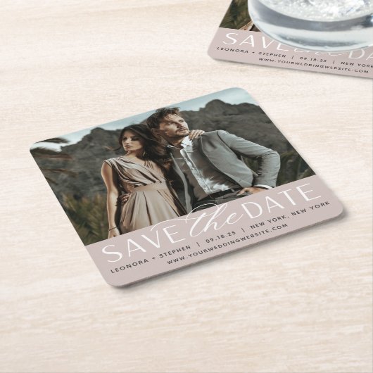 Vloeiend script | De foto bewaart de Datum Vierkante Kartonnen Onderzetter (Schuin)