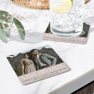 Vloeiend script De foto bewaart de Datum Vierkante Kartonnen Onderzetter