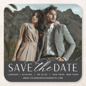 Vloeiend script | De foto bewaart de Datum Vierkante Kartonnen Onderzetter (Voorkant)