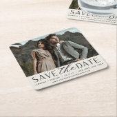 Vloeiend script | De foto bewaart de Datum Vierkante Kartonnen Onderzetter (Schuin)