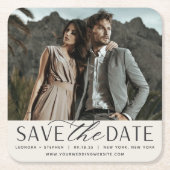 Vloeiend script | De foto bewaart de Datum Vierkante Kartonnen Onderzetter (Voorkant)