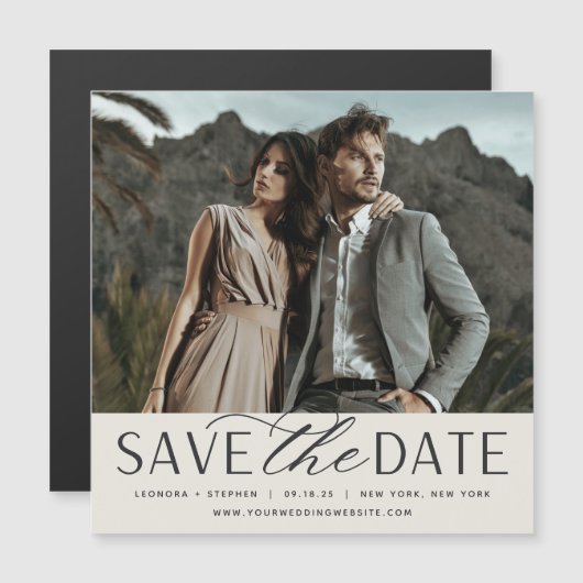 Vloeiend script | Foto Save the Date Magnet (Voorkant / Achterkant)