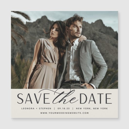Vloeiend script | Foto Save the Date Magnet (Voorkant)