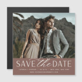 Vloeiend script | Foto Save the Date Magnet (Voorkant / Achterkant)