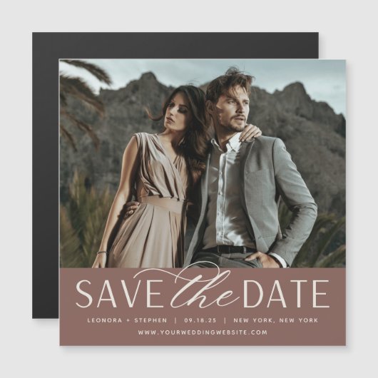 Vloeiend script | Foto Save the Date Magnet (Voorkant / Achterkant)