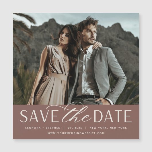 Vloeiend script | Foto Save the Date Magnet (Voorkant)