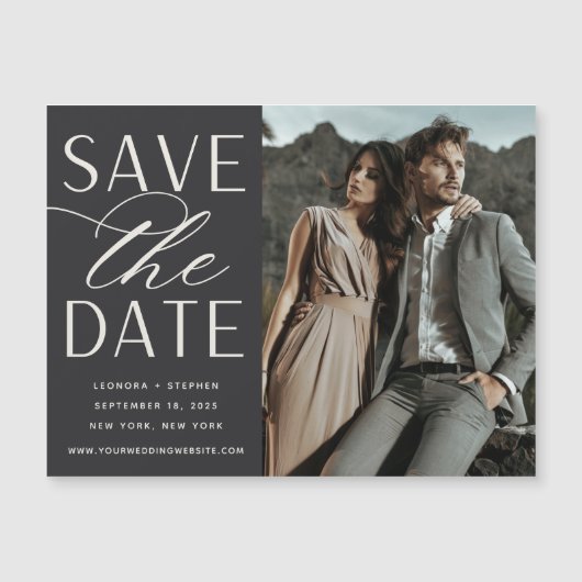 Vloeiend script | Foto Save the Date Magnet (Voorkant)