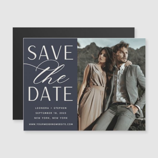 Vloeiend script | Foto Save the Date Magnet (Voorkant / Achterkant)