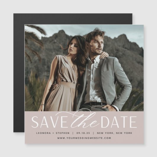 Vloeiend script | Foto Save the Date Magnet (Voorkant / Achterkant)