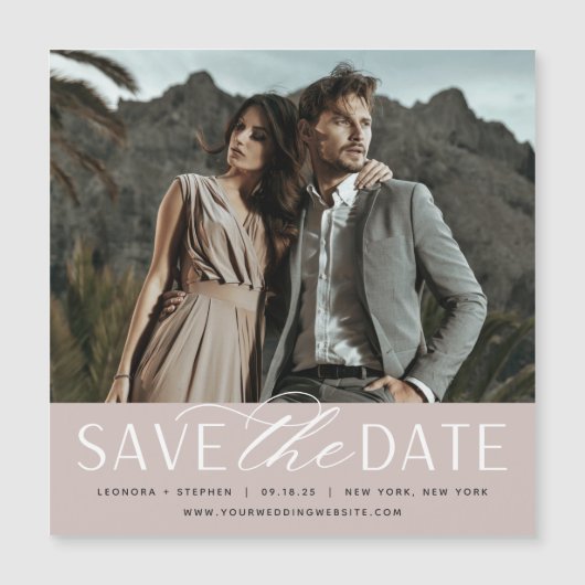 Vloeiend script | Foto Save the Date Magnet (Voorkant)
