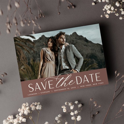 Vloeiend script | Horizontaal fotohuwelijk Save The Date