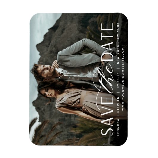 Vloeiend script | Horizontale foto slaat de datum  Magneet (Verticaal)