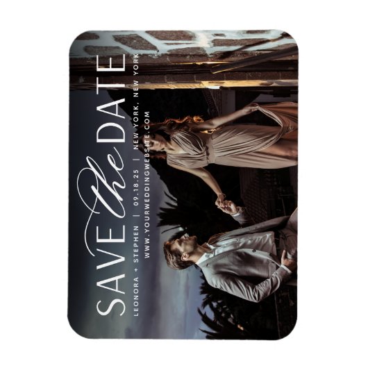 Vloeiend script | Horizontale foto slaat de datum Magneet (Verticaal)