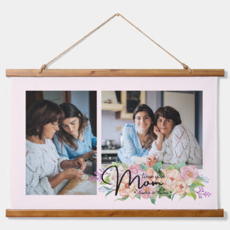 Vloeiend script je moeder 4 Foto Collage Hangend Wandkleed