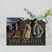 Vloeiend script | Twee Foto's opslaan op datum Folie Uitnodiging (Staand Voorkant)