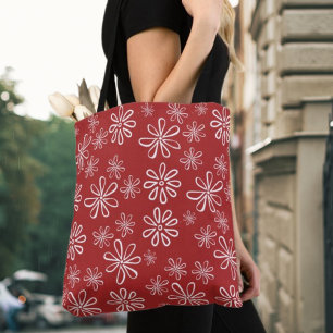 Vloeiend vermogen Rood en Witte Retro Floral Draagtas