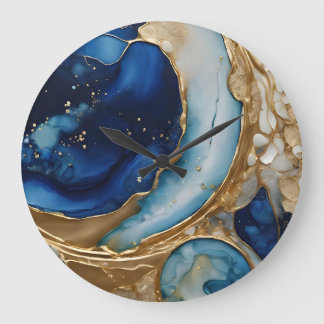 Vloeiende abstracte goud-navy strand grote klok