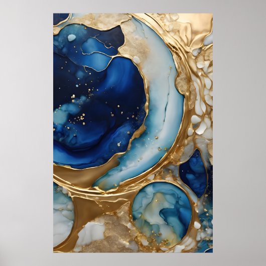 Vloeiende abstracte goud-navy strand poster (Voorkant)