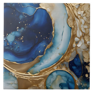 Vloeiende abstracte goud-navy strand tegeltje