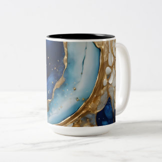 Vloeiende abstracte goud-navy strand tweekleurige koffiemok