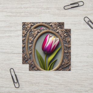 Vloeiende elegantie: Roze Tulp in Art Nouveau-ontw Vierkante Visitekaartje