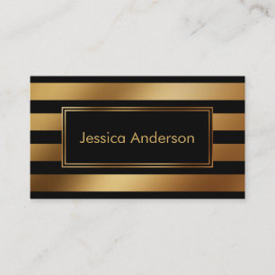 Vloeiende Faux Gold Foil Metallic and Black Stripe Visitekaartje
