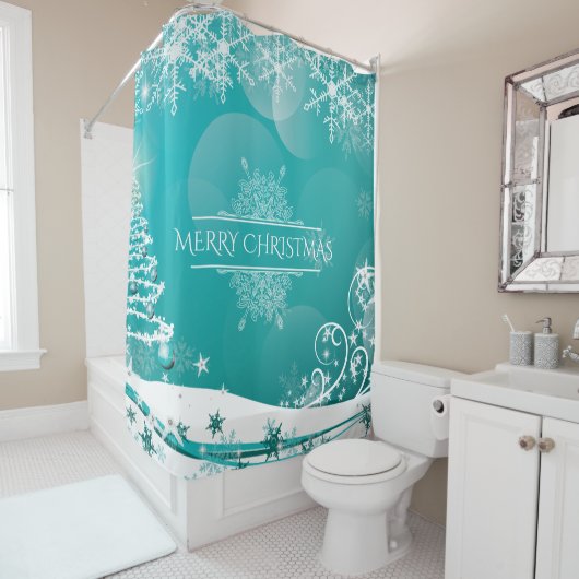 Vloeiende kerstsnowflakes douchegordijn (In situ)