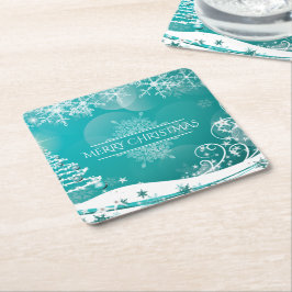 Vloeiende kerstsnowflakes vierkante kartonnen onderzetter