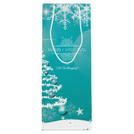 Vloeiende kerstsnowflakes wijn cadeautas