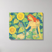 Vloeiende kindervrouw in zonnebloempitten canvas afdruk (Voorkant)