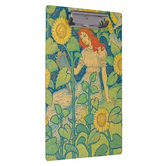 Vloeiende kindervrouw in zonnebloempitten klembord (Rechts)