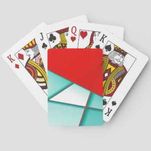 Vloeiende turcoislooprechthoek onder rood vel pokerkaarten
