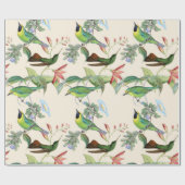 Vloeiende vogels en bloemen op lichtkrem cadeaupapier (Vlak)