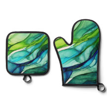 Vloeiende vormen in groen en blauw