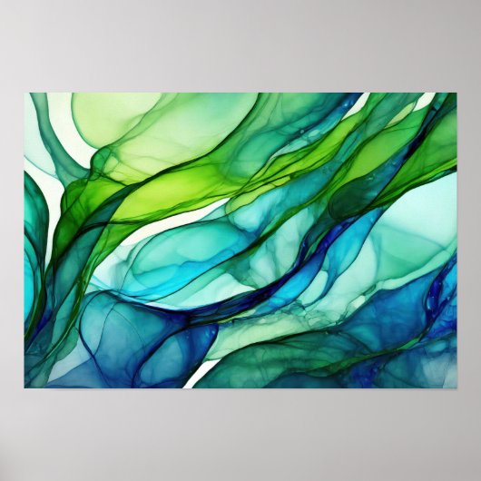 Vloeiende vormen in groen en blauw poster (Voorkant)